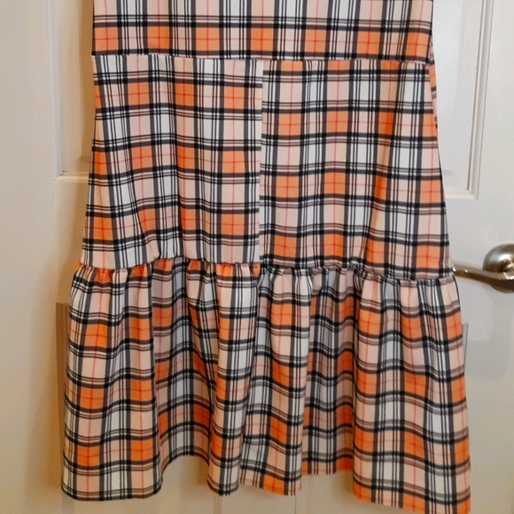 Faux Wrap Plaid Ruffle Skater dress with bow - Picture 2 of 6
